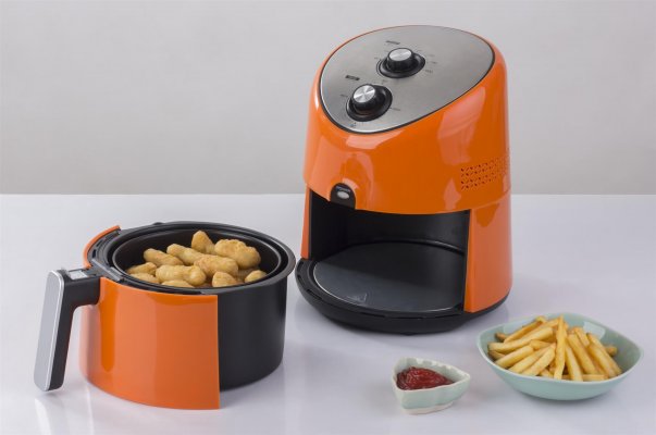 orange air fryer french fries ketchup